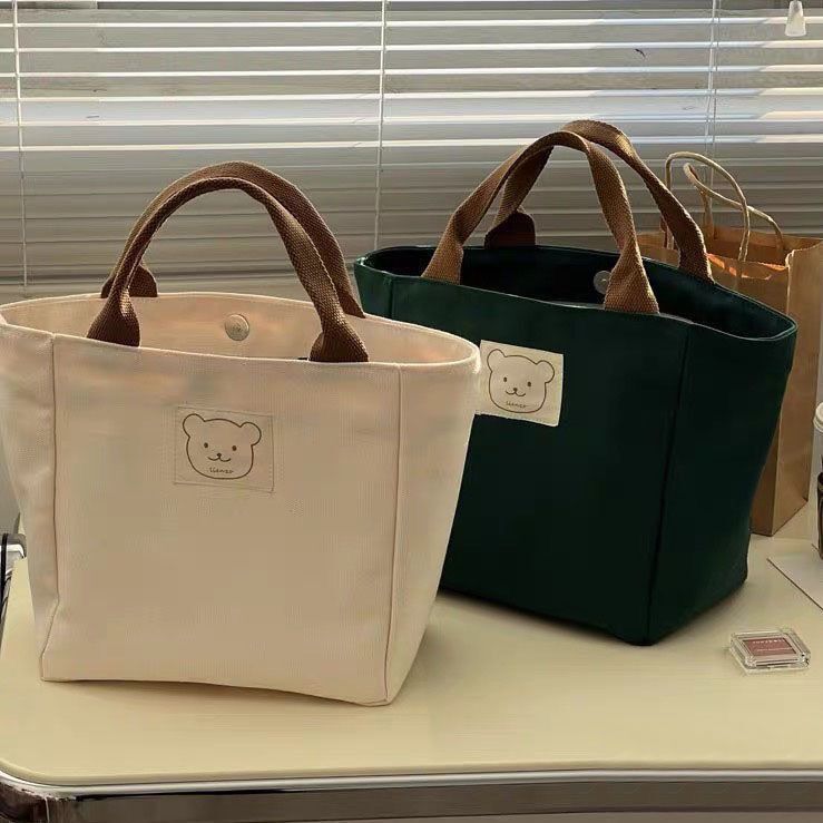 2022 Original Japanese Bucket Canvas Bag Portable Lunch Box Bag Female Versatile Literary Makeup Storage Bag