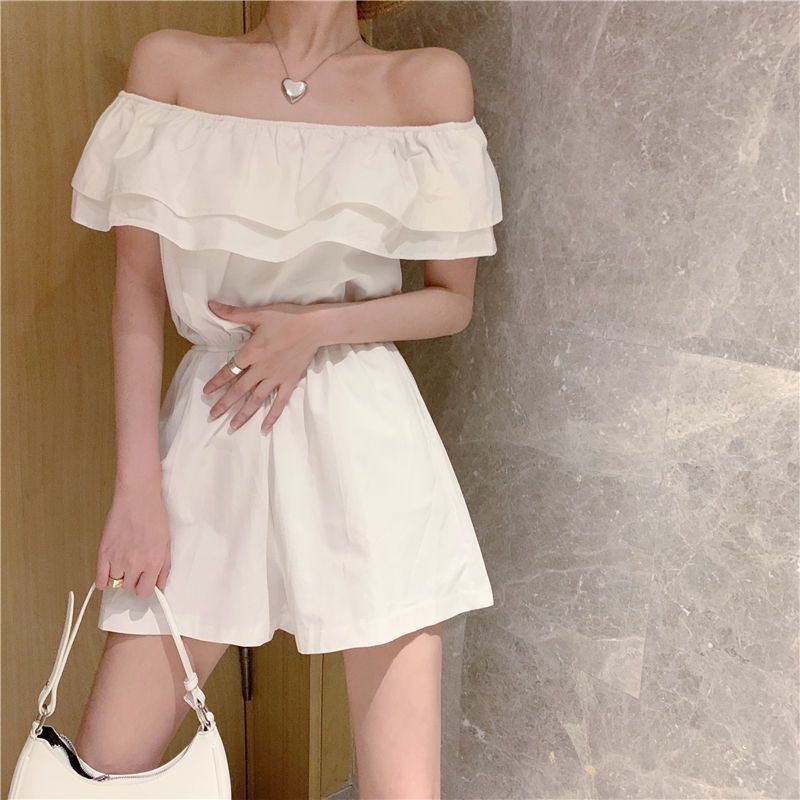 One-shoulder tube top jumpsuit women's 2022 summer new thin section French small loose wide-leg jumpsuit shorts