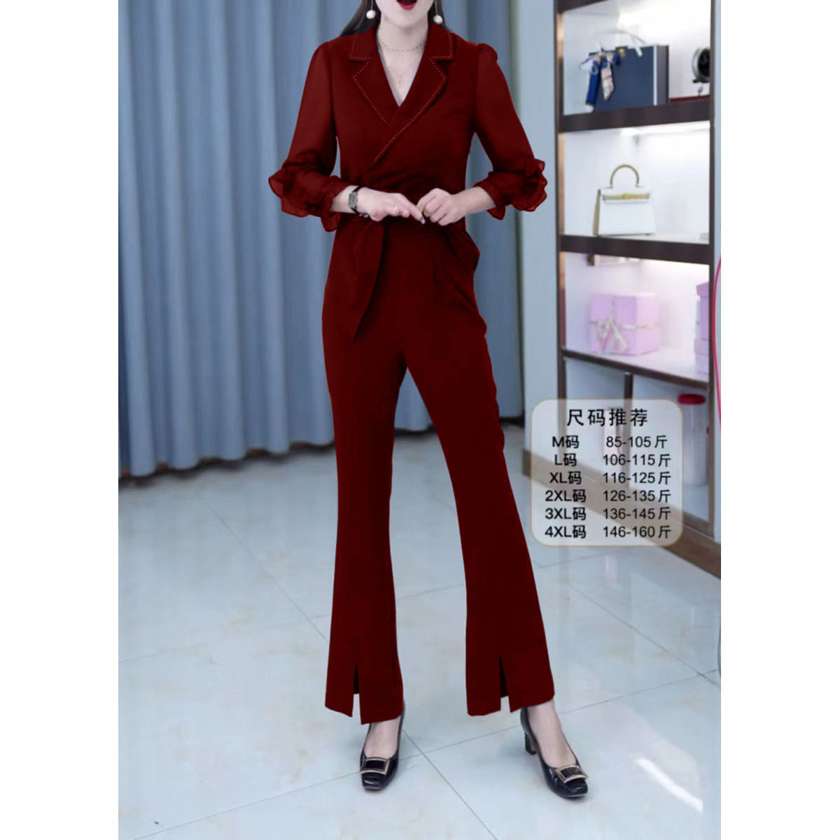 Single / suit fashion suit women's  summer new style suit collar Top + belly covering high waist long pants