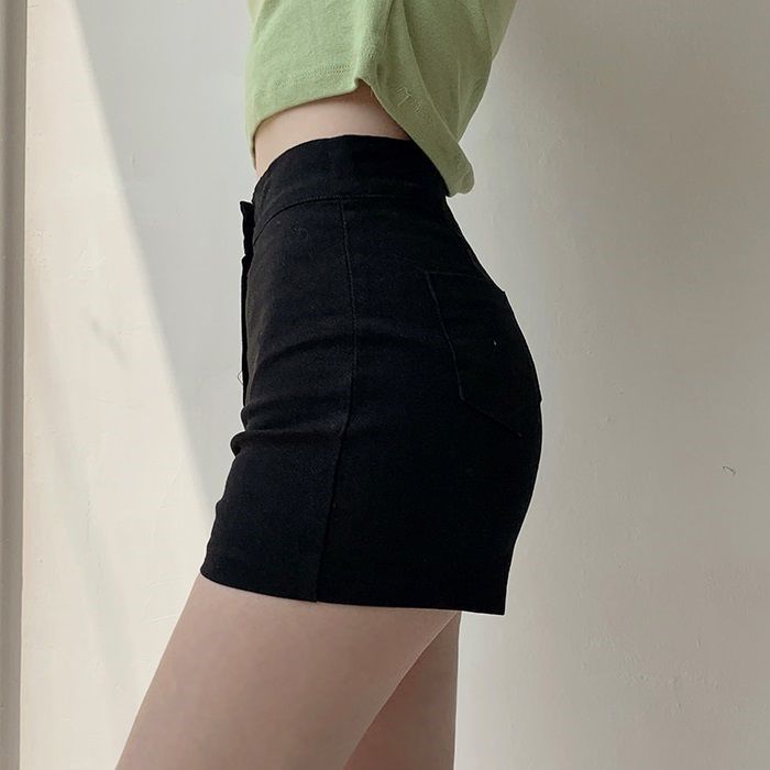 Black shorts Korean version high waist thin skinny denim elastic sexy shorts disappearing bottoming hot pants women's summer tide