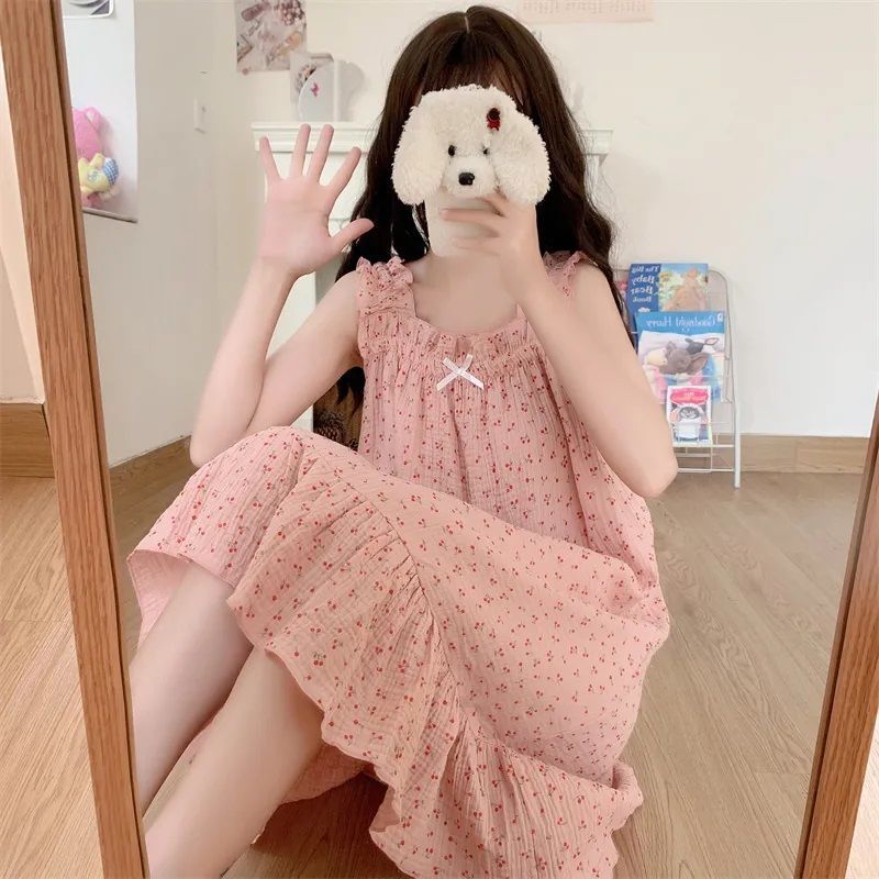 睡衣女夏季薄款學生無袖吊帶可愛甜美睡裙2022年春夏家居服可外穿