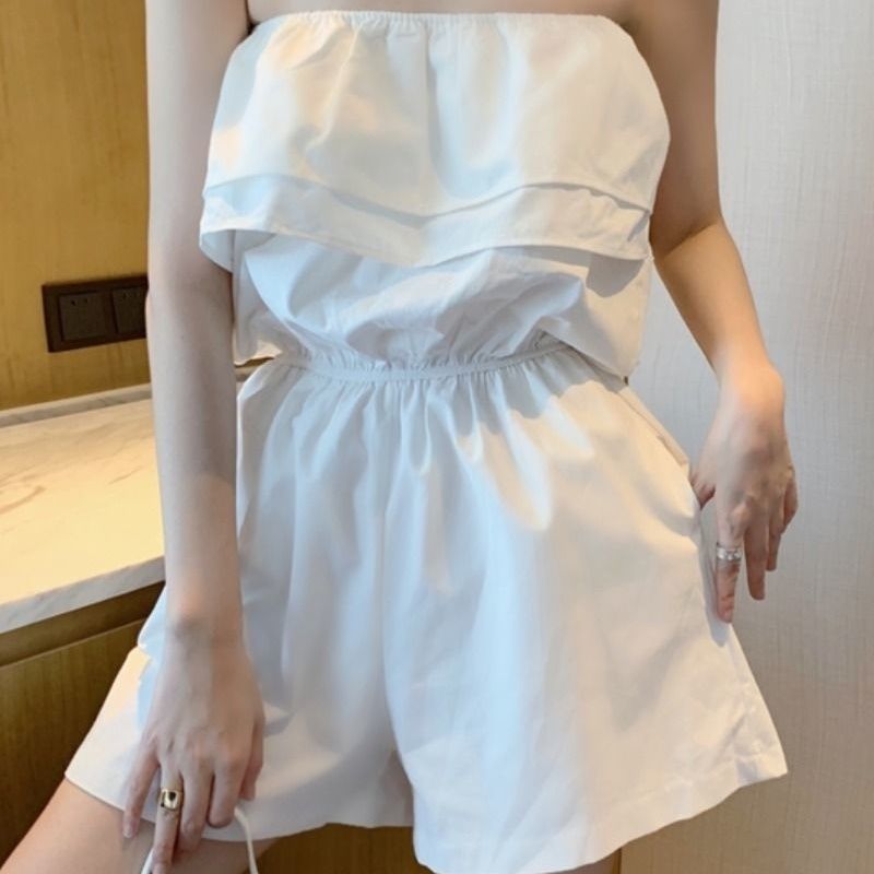 One-shoulder tube top jumpsuit women's 2022 summer new thin section French small loose wide-leg jumpsuit shorts