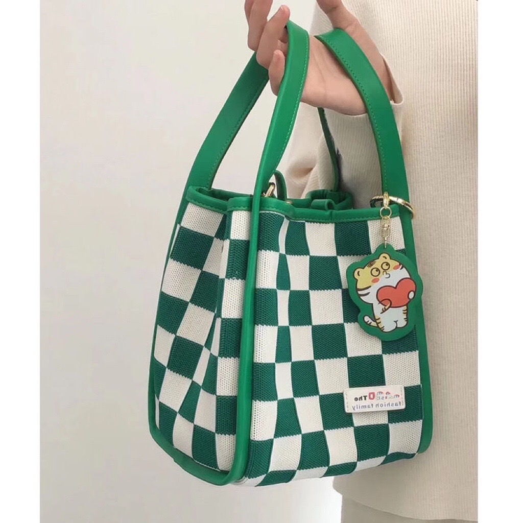 Checkerboard Little Tiger Canvas Handbag Small Tote Bag 2022 New Bucket Bag