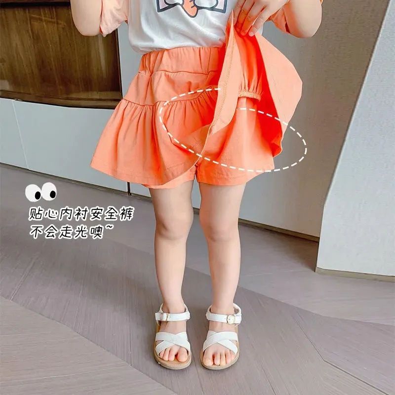 Girls summer skirt casual foreign style all-match baby girl with safety pants anti-skid children's shorts skirt trendy