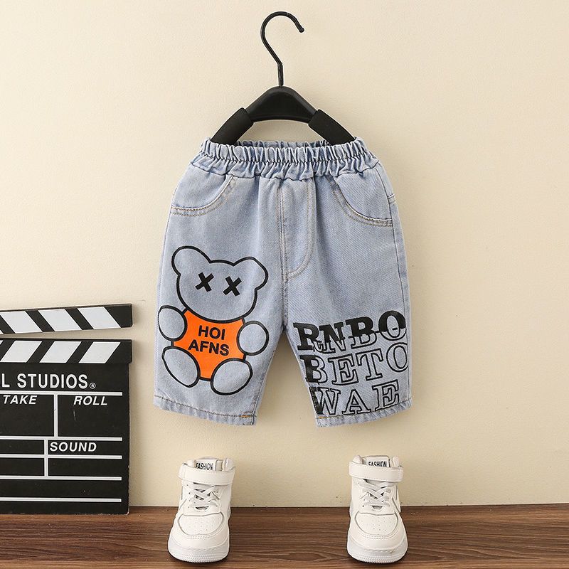 Boys' jeans summer clothes children's handsome and fashionable pants 2023 new small and middle-aged children's summer baby cropped pants trend