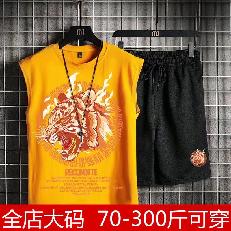 300 Jin Fatty Casual Loose Two-piece Suit Plus Size XL Summer National Tide Men's Loose Vest Shorts Set