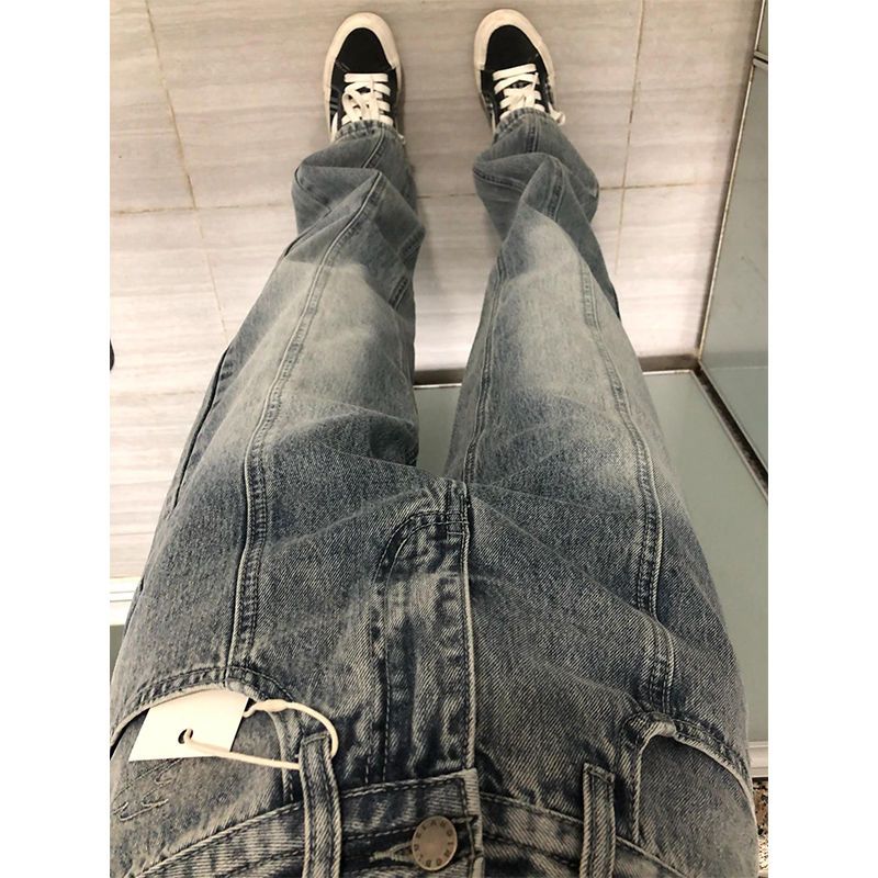 大碼胖妹妹高街潮ins牛仔褲女年新款直筒寬鬆顯瘦闊腿褲子