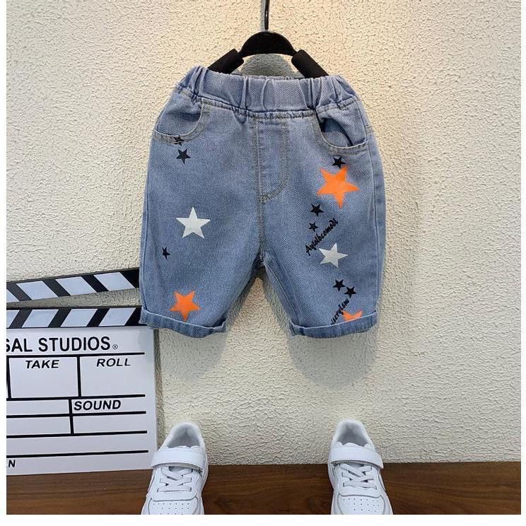 Boys' jeans summer clothes children's handsome and fashionable pants 2023 new small and middle-aged children's summer baby cropped pants trend