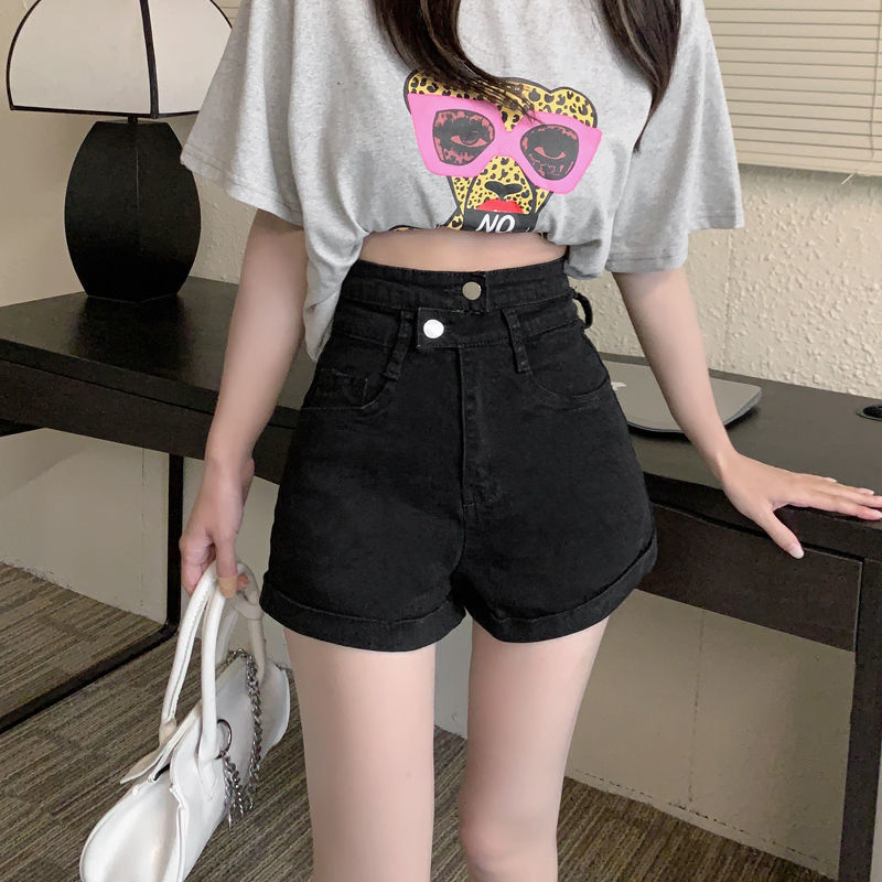 超短熱褲ins潮辣妹夏季年新款高腰緊身黑色大碼a字牛仔短褲女