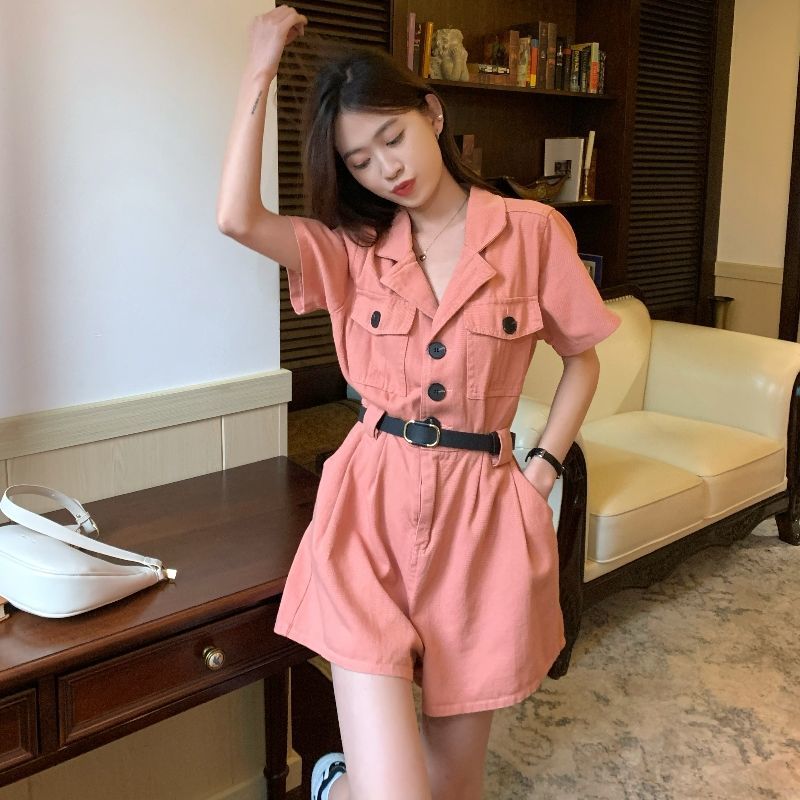 Work style fashion one-piece shorts women's summer 2022 New Retro Japanese Collection waist slim wide leg casual pants