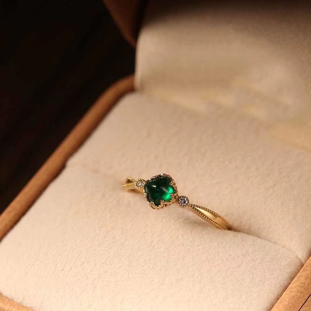 Vintage Style S925 Silver Open Ring For Women, Sugar Tower Emerald With Diamond Ring, Trendy And Elegant Gift_voghion.com