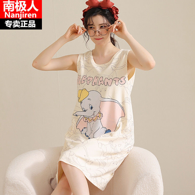 Nanjiren pure cotton vest pajamas women's summer cotton sleeveless nightdress sweet and cute Korean version girl plus size dress