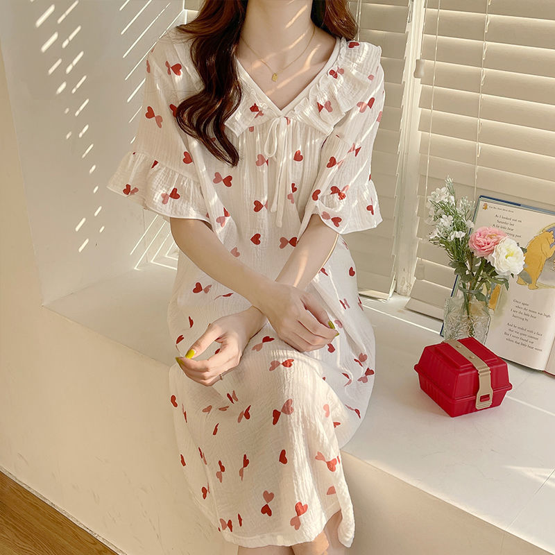 Palace wind nightdress summer female pure cotton cute princess style short-sleeved 2022 new summer pajamas ins wind home service