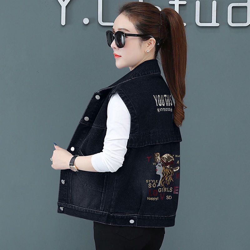 Spring coat top Cowgirl vest embroidered outer wear denim all-match denim jacket 2022 spring and autumn new style