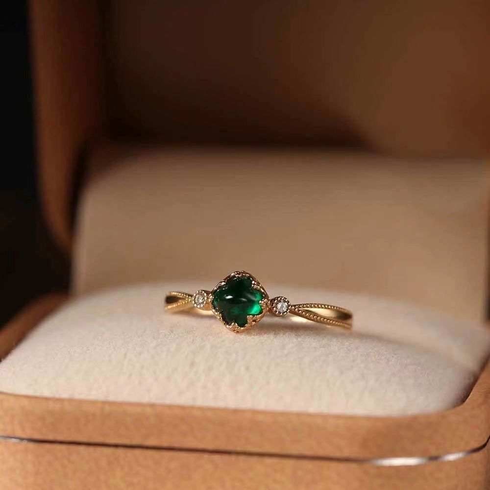 Vintage Style S925 Silver Open Ring For Women, Sugar Tower Emerald With Diamond Ring, Trendy And Elegant Gift_voghion.com