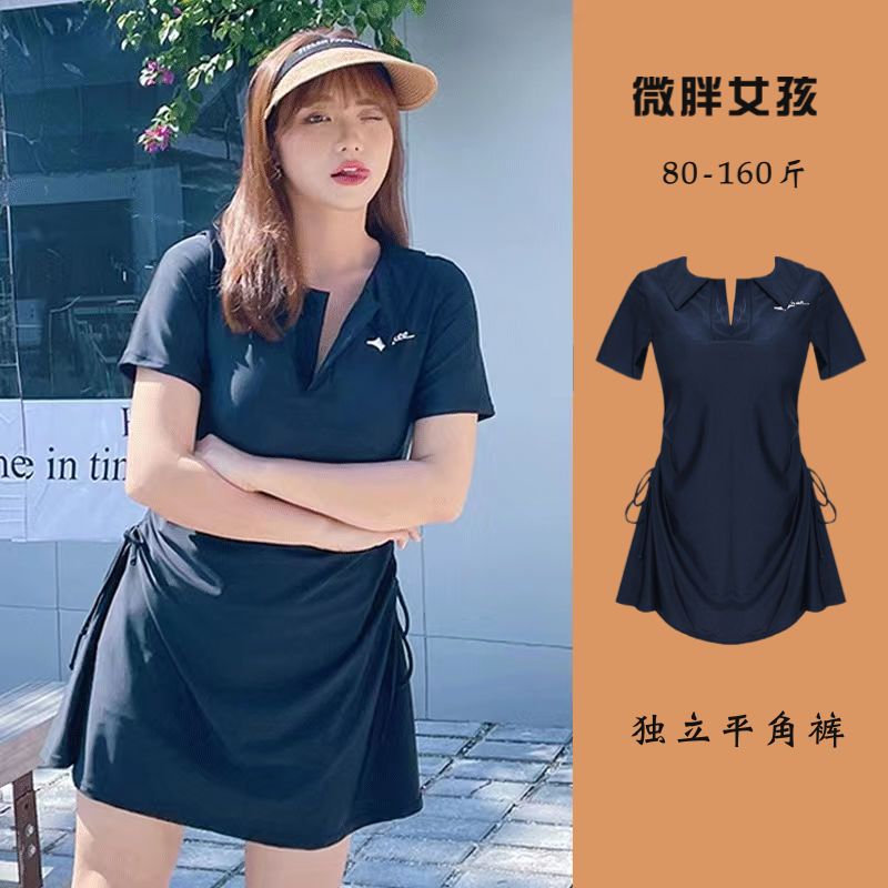 New plus size swimsuit for fat mm women, split skirt, short sleeves, slimming and belly-covering, conservative hot spring swimsuit for students