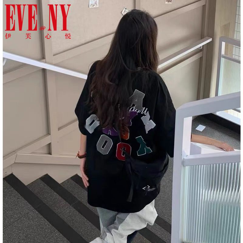 165703-国潮牌高街刺绣纯棉短袖t恤女设计感小众美式hiphop情侣半袖上衣-详情图