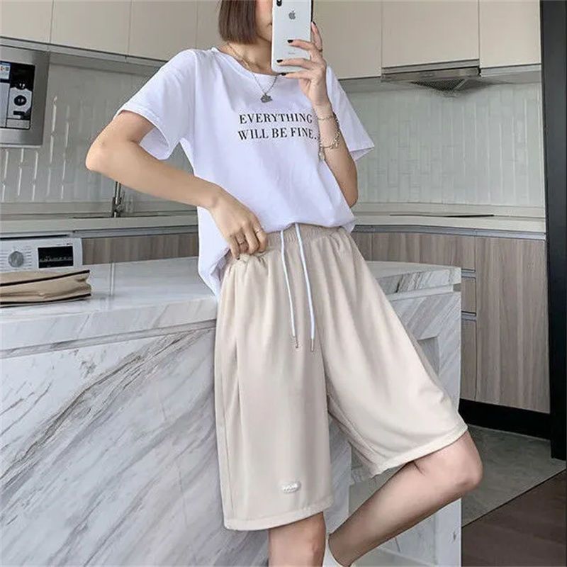 Vibe style ice silk shorts women's summer loose high waist pants fat mm small casual wide leg sports pants