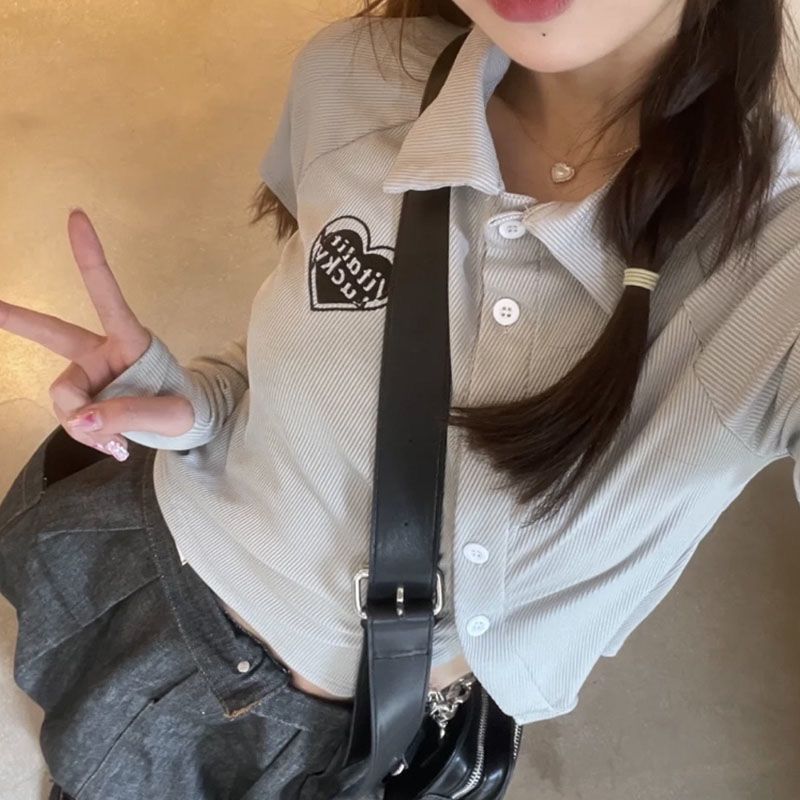 甜辣系別致風設計感小眾短款小個子polo領正肩短袖T恤女上衣夏