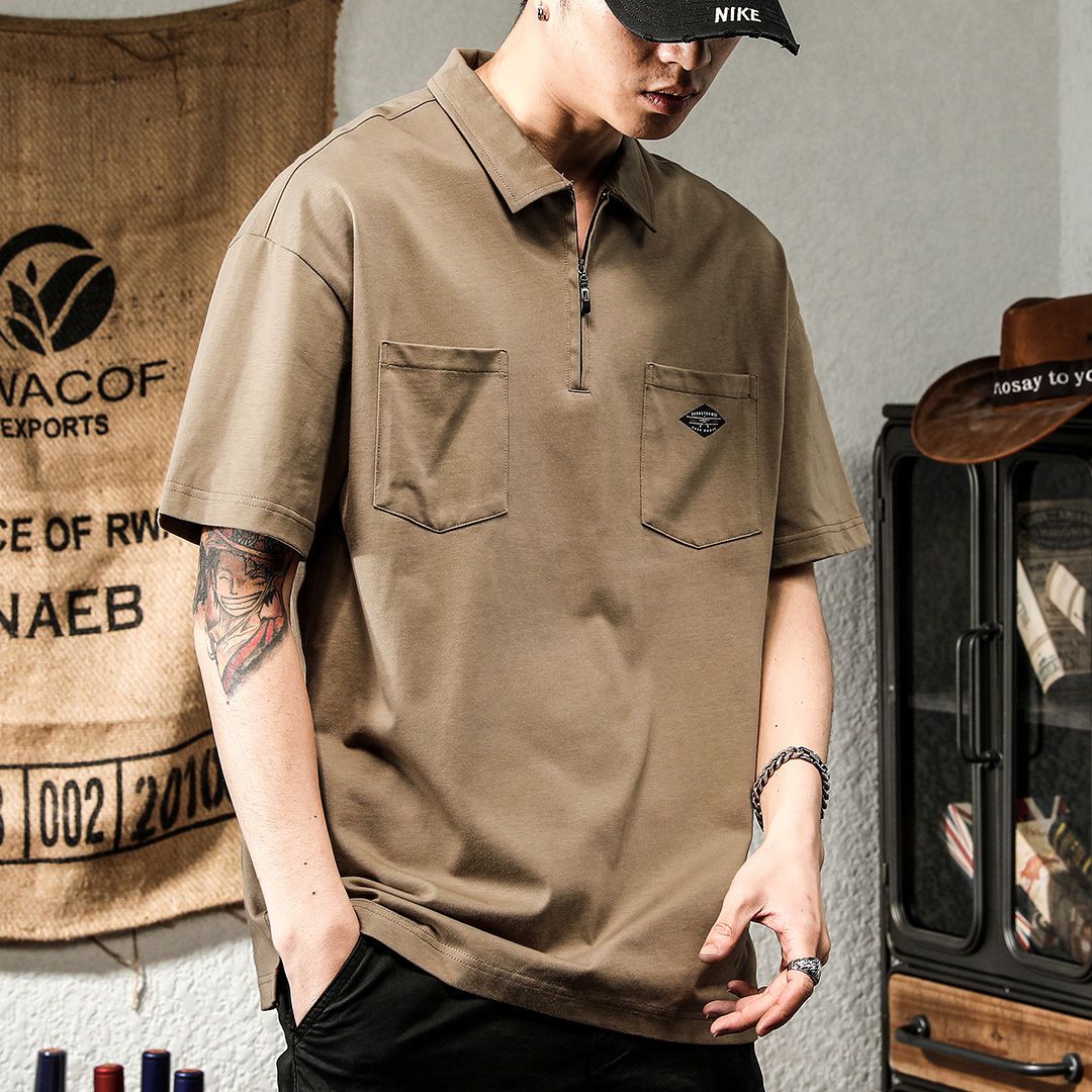 Summer hot style pure cotton polo shirt Korean version of the trendy brand loose all-match new short-sleeved boys half-sleeved lapel T-shirt trendy