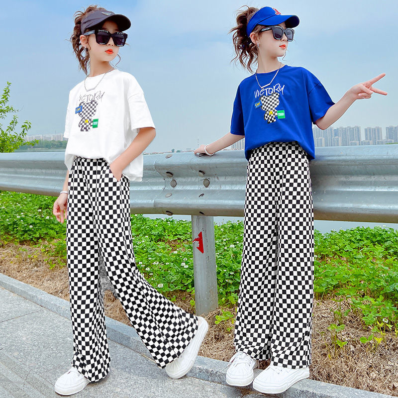 女童夏裝套裝時髦洋氣夏季短袖女大童休閒網紅衣服夏款兒童闊腿褲