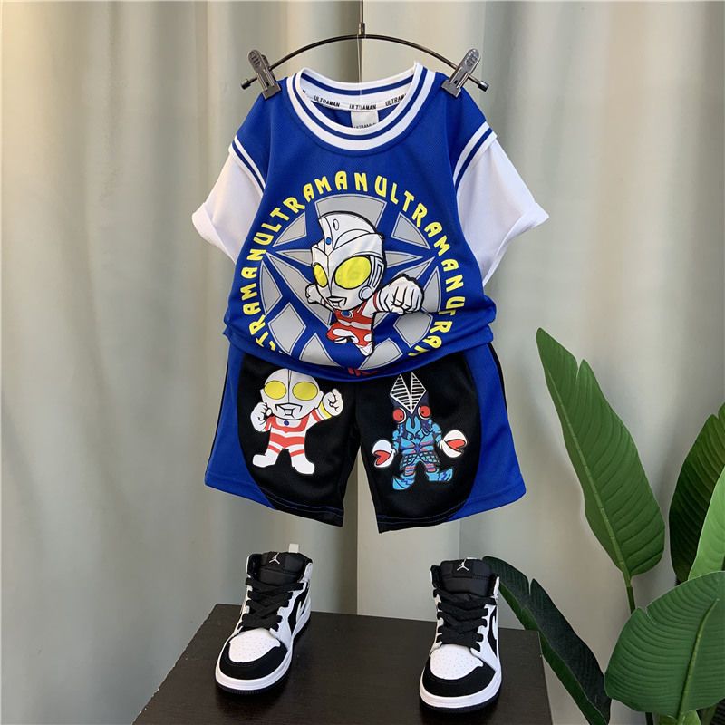 奧特曼衣服男童夏裝套裝2023新款痞帥洋氣兒童夏季運動夏天短袖潮