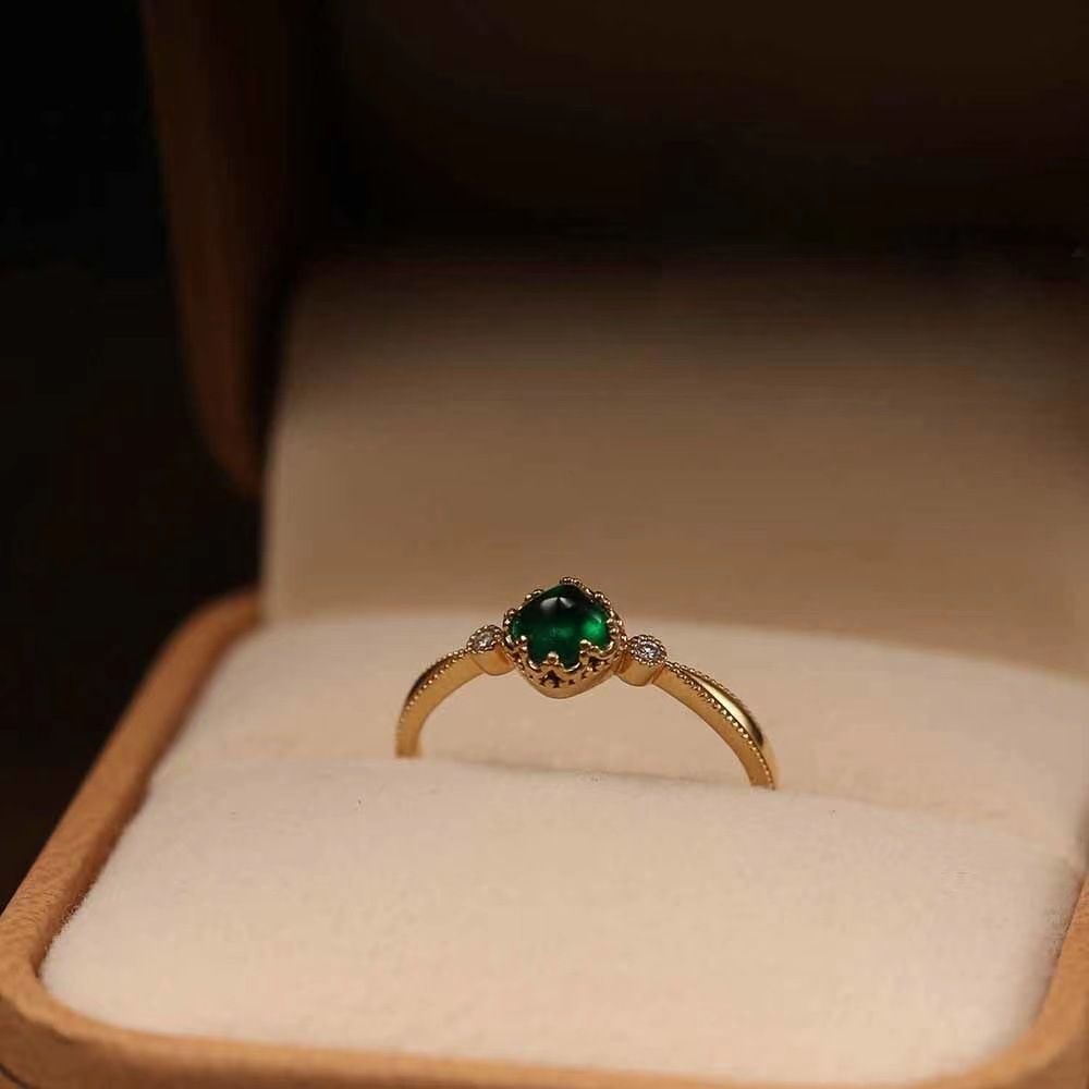 Vintage Style S925 Silver Open Ring For Women, Sugar Tower Emerald With Diamond Ring, Trendy And Elegant Gift_voghion.com