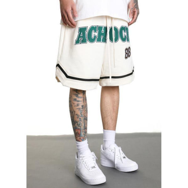 Achock潮牌logo刺绣织带抽绳短裤夏季宽松休闲开叉运动篮球五分裤