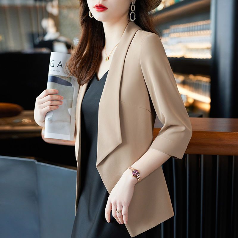 Chiffon small suit jacket women's three-quarter sleeve mid-sleeve thin top two-piece suit summer western style suit sunscreen shirt