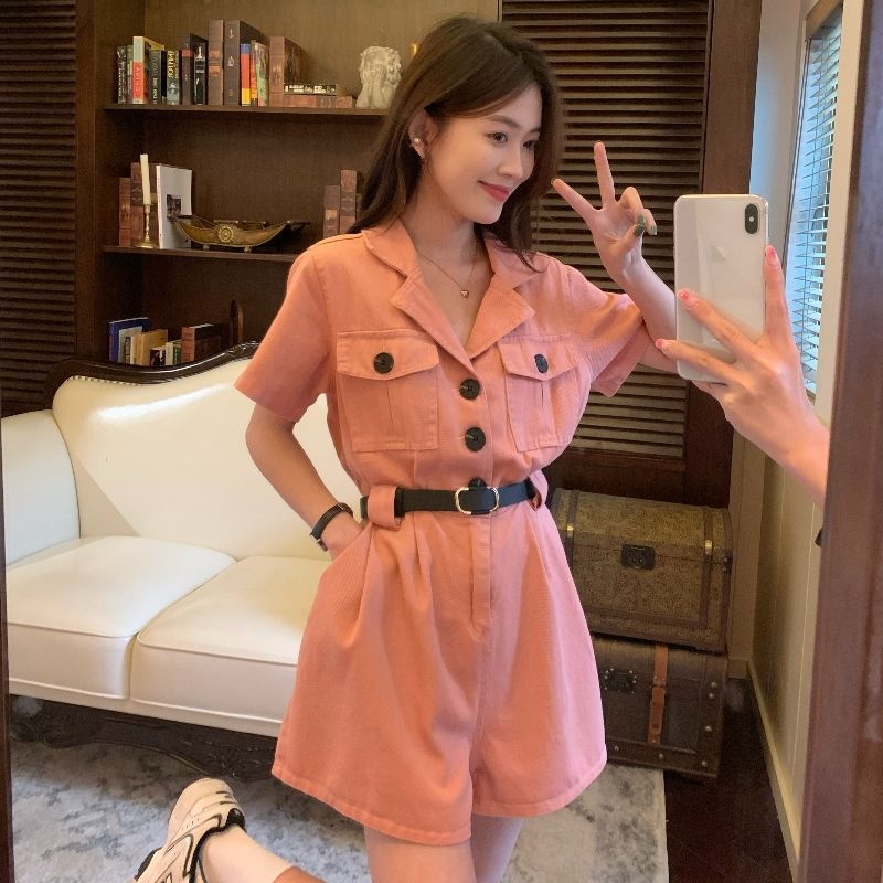Work style fashion one-piece shorts women's summer 2022 New Retro Japanese Collection waist slim wide leg casual pants