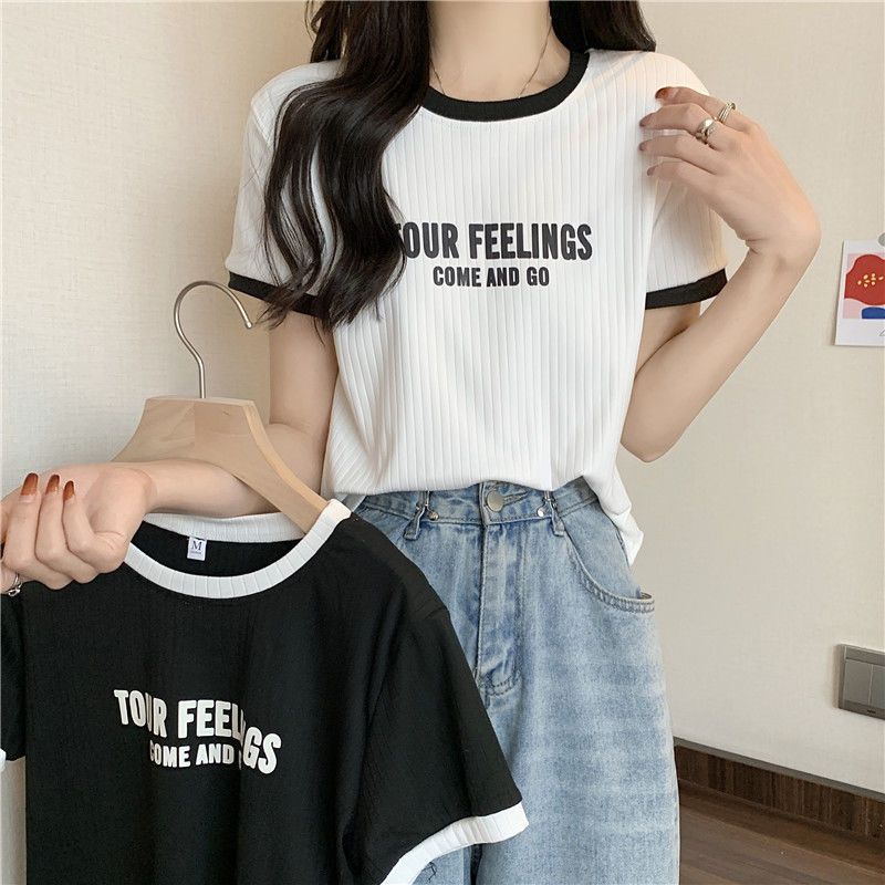 Hong Kong style t-shirt women's short-sleeved careful machine new ins style Korean version loose student spring and summer short high waist sweet and spicy top