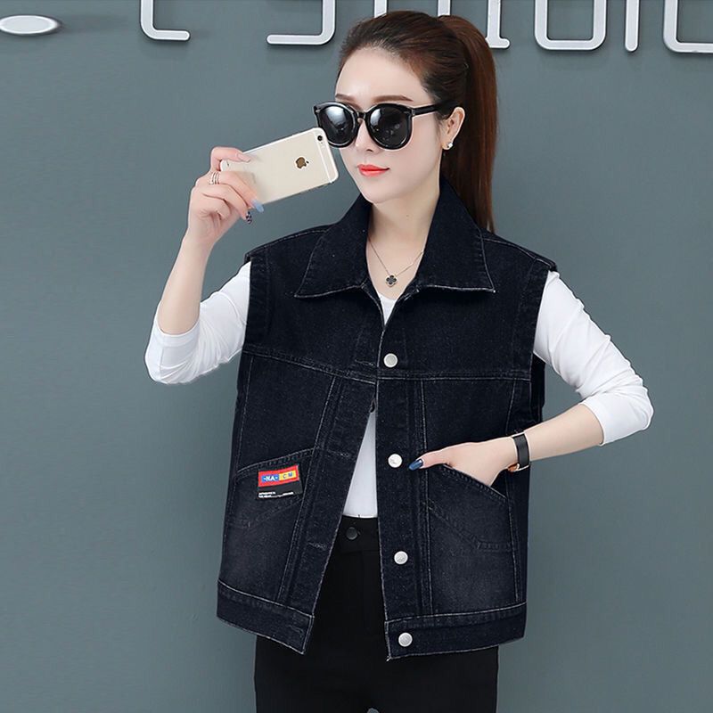 Spring coat top Cowgirl vest embroidered outer wear denim all-match denim jacket 2022 spring and autumn new style
