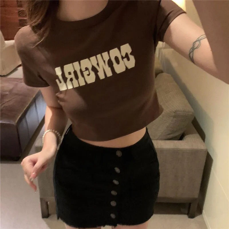 Cotton-containing short-sleeved t-shirt women's summer thin section short section high waist exposed navel thin bottoming shirt pure desire top ins tide