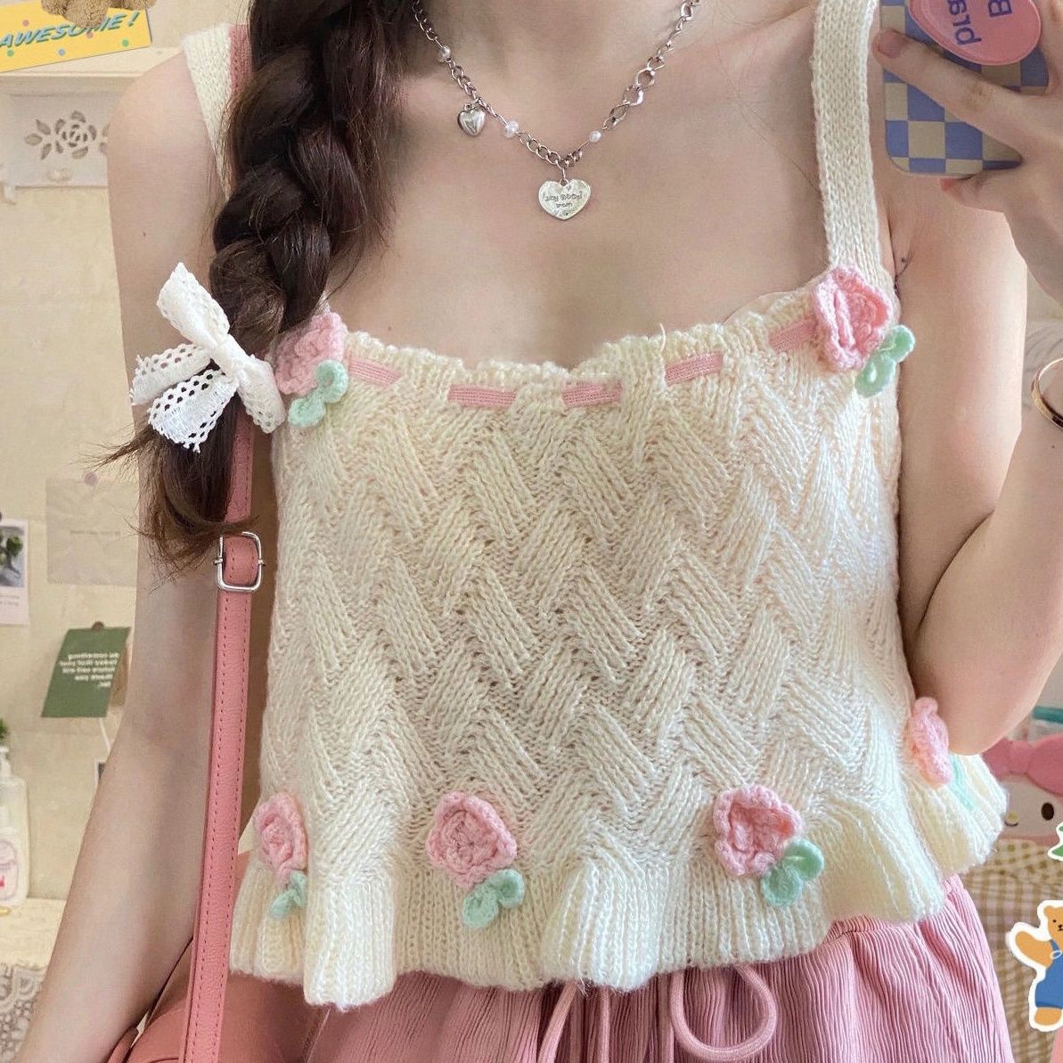 Foreign style age-reducing knitted waistcoat women's  summer new Japanese small slim camisole jacket