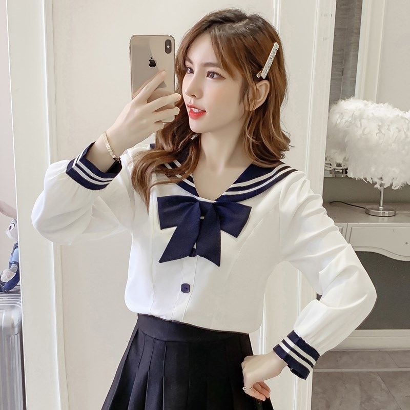 College wind suit female summer small design navy collar jk shirt uniform high pleated skirt two-piece set