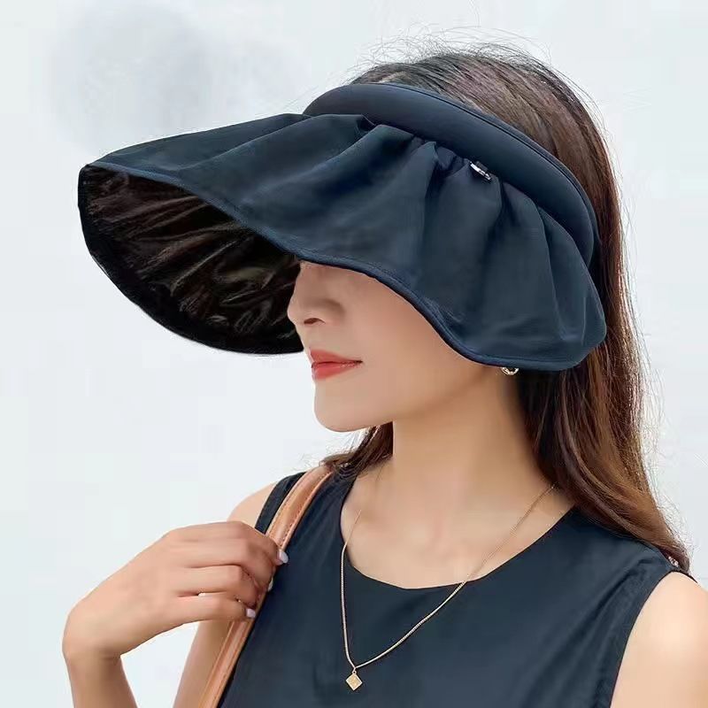 防晒遮阳帽黑胶防紫外线太阳帽女夏季遮脸运动发箍空顶帽子贝壳帽