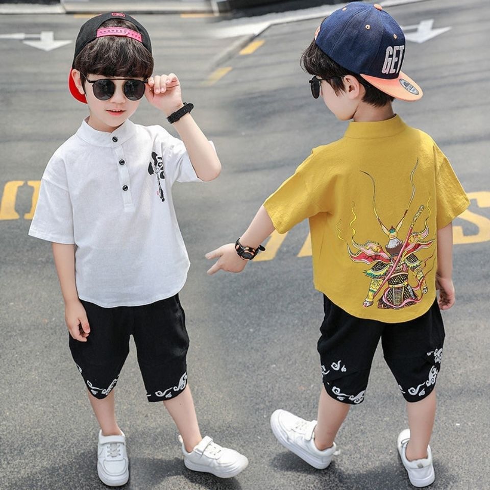 Children's clothing children's Tang suit boy summer short-sleeved suit boy ancient costume Hanfu boy summer clothes thin and handsome