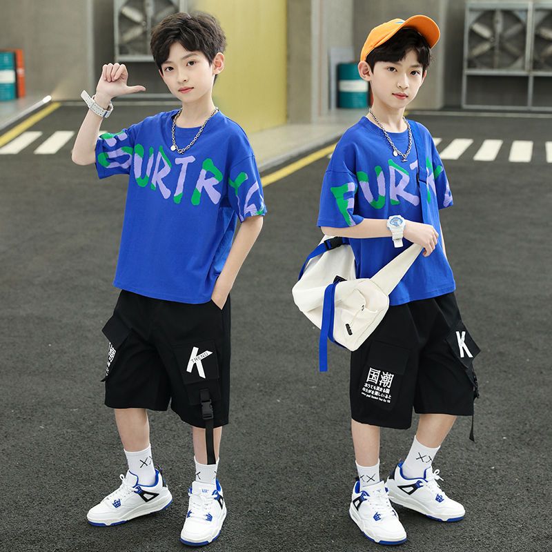男童夏装套装新款夏季韩版洋帅气短袖短裤中大童男孩运动衣服