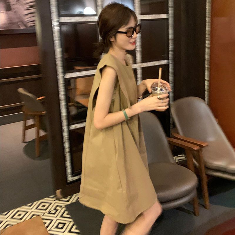 Korean chic retro short high-end vest skirt  new girl Hepburn style dress summer