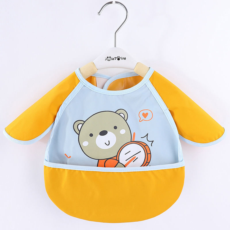 Baby eating bib overalls children's waterproof anti-dirty wash-free baby bibs summer sleeveless children's supplementary food pockets