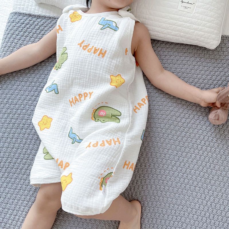 宝宝睡袋纯棉纱布无袖背心式新生儿童睡觉防踢被婴儿护肚子神器薄