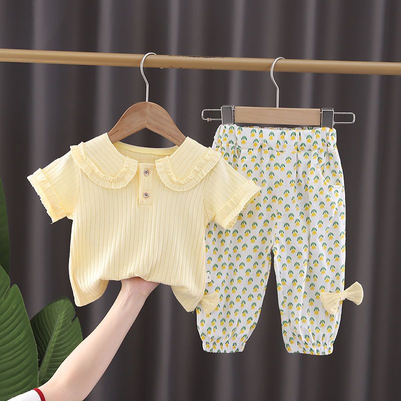 女童夏裝2022新款洋氣1嬰兒夏季3歲女寶寶短袖4小童時髦兒童套裝5