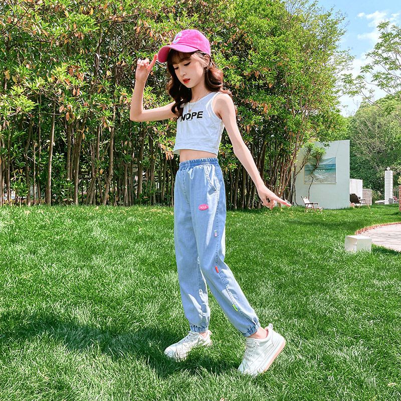 Children's clothing girls summer loose jeans new ice silk anti-mosquito pants children's thin section Korean pants tide