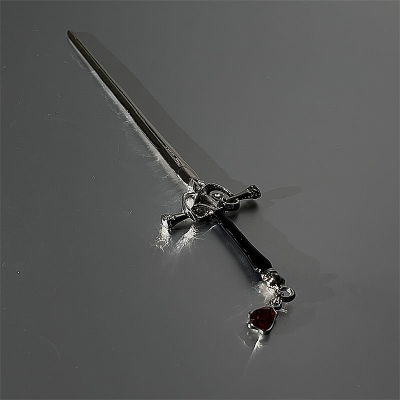 Chinese red zircon pendant, sword, hairpin, simple headgear, net red, modern high-end Hanfu, back of the head, hairpin