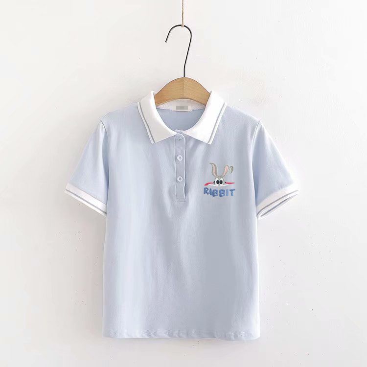 Polo shirt short-sleeved t-shirt female summer new girl student cute cartoon print lapel all-match top