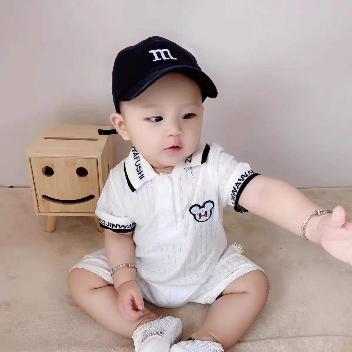Baby jumpsuit summer thin clothes one-year-old boy summer clothes newborn summer short-sleeved infant summer clothes