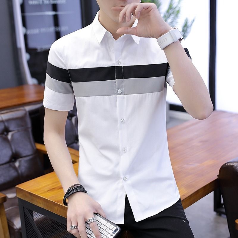 Summer short-sleeved shirt men's Korean style student trend shirt men's all-match casual top clothes men's slim-fit shirt