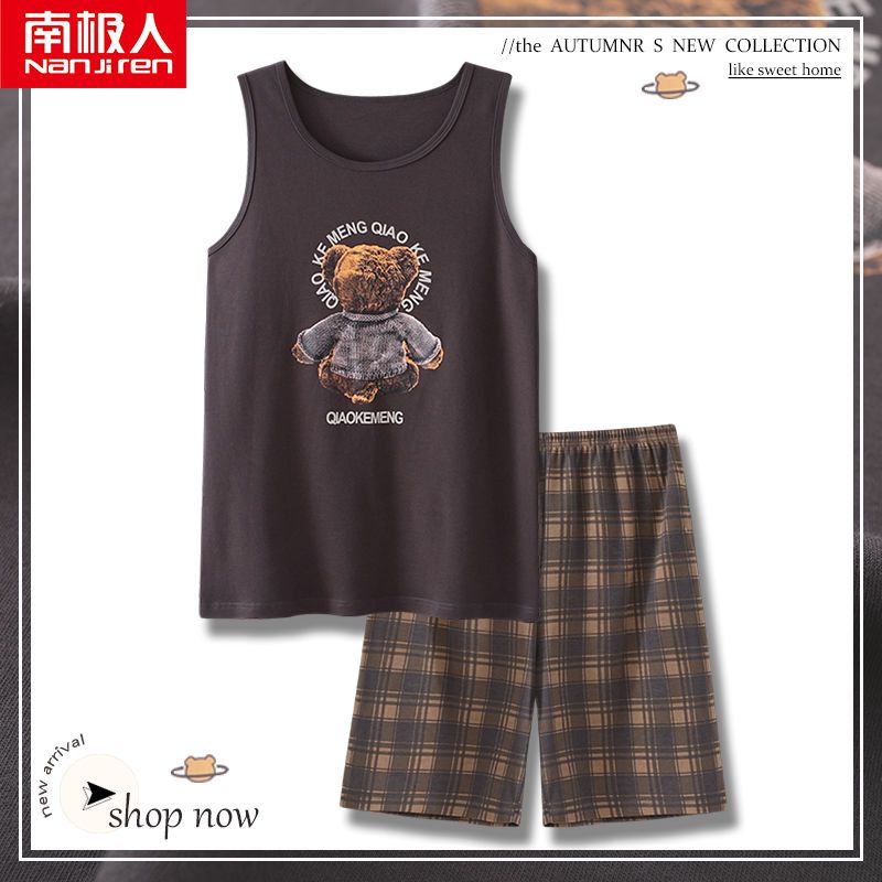 Nanjiren High-grade Cotton Men's Vest Pajamas Summer Sleeveless Shorts Thin Section Cotton Summer Homewear Set