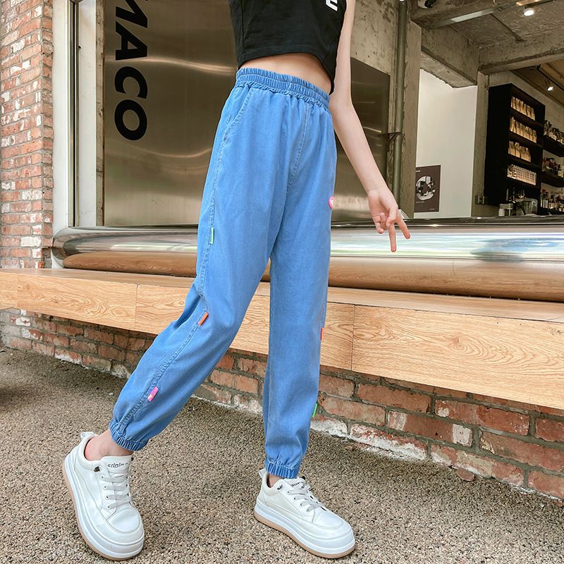 Children's clothing girls summer loose jeans new ice silk anti-mosquito pants children's thin section Korean pants tide