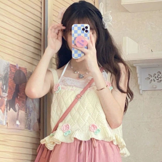 Foreign style age-reducing knitted waistcoat women's  summer new Japanese small slim camisole jacket